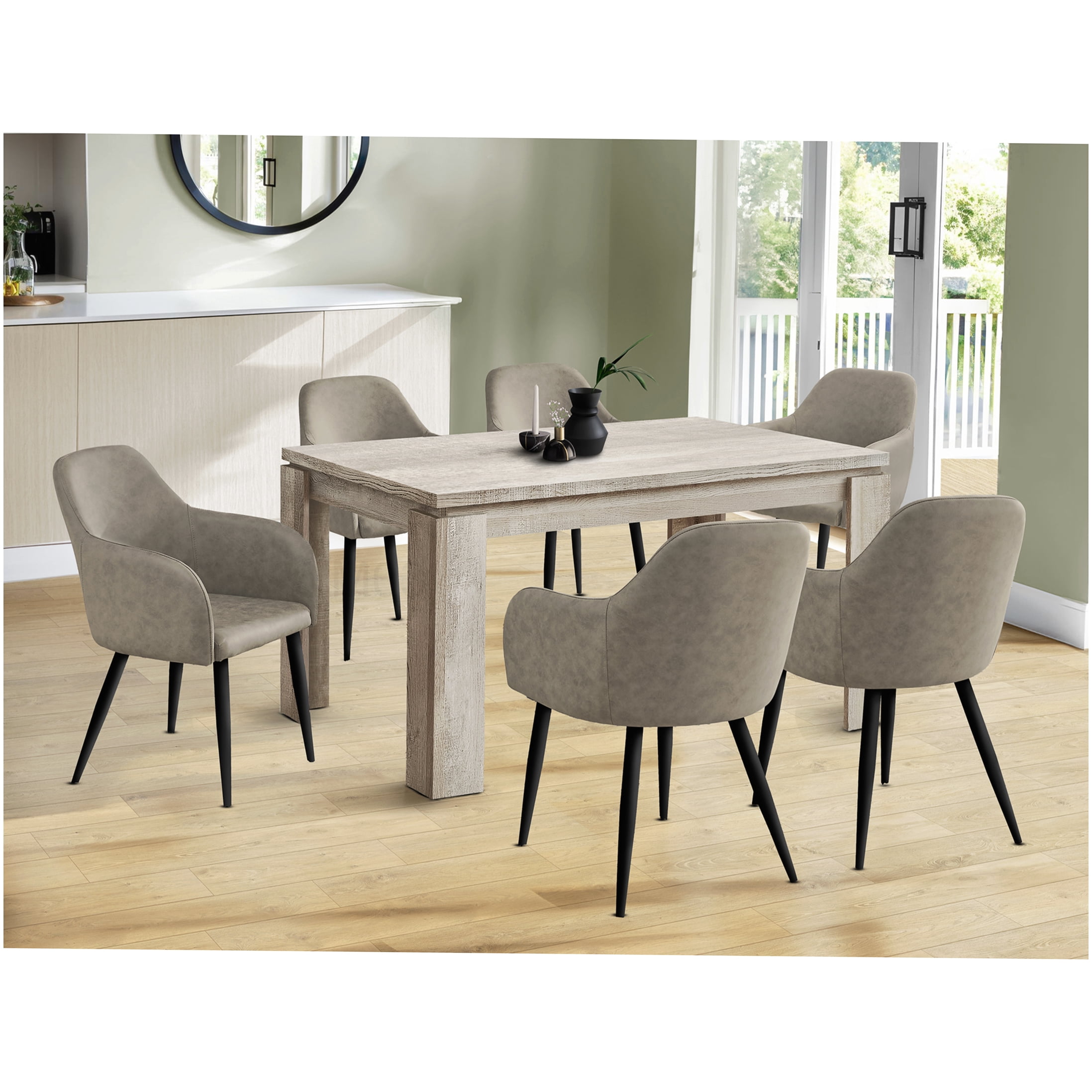 Modern 60 Inch Rectangular Dining Table in Taupe, Reclaimed Wood Look ...