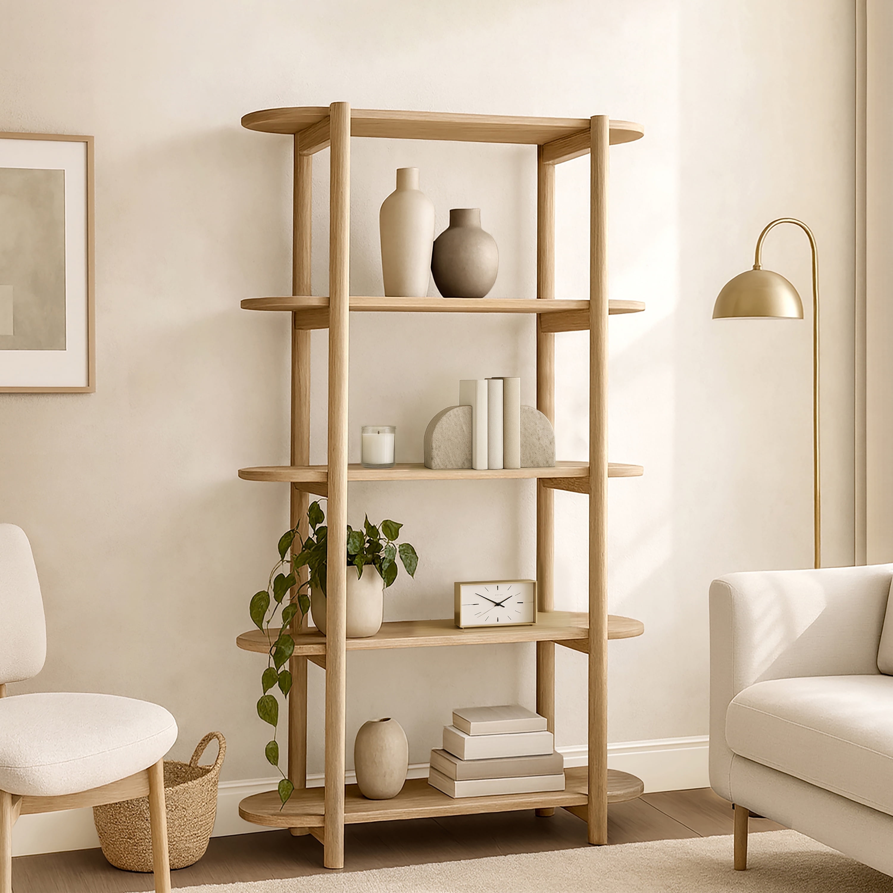 Modern 60" Oak Wood Bookcase