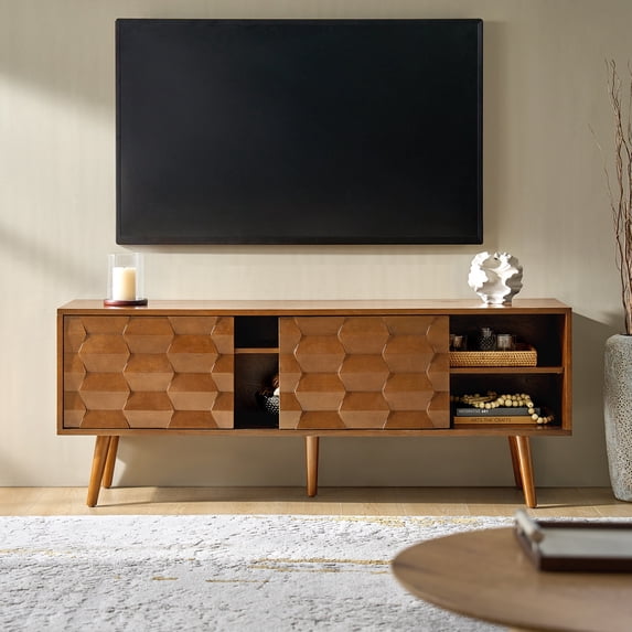 Modern 63" TV Stand for TVs up to 70" with Geometric-patterned Acorn