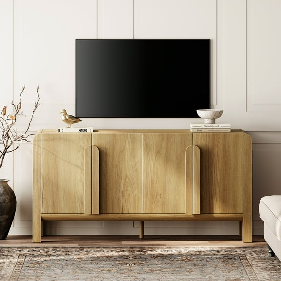 Modern 63" TV Stand with Storage, Entertainment Center with Adjustable Shelves,Wooden TV Console with 4 Doors for Living Room