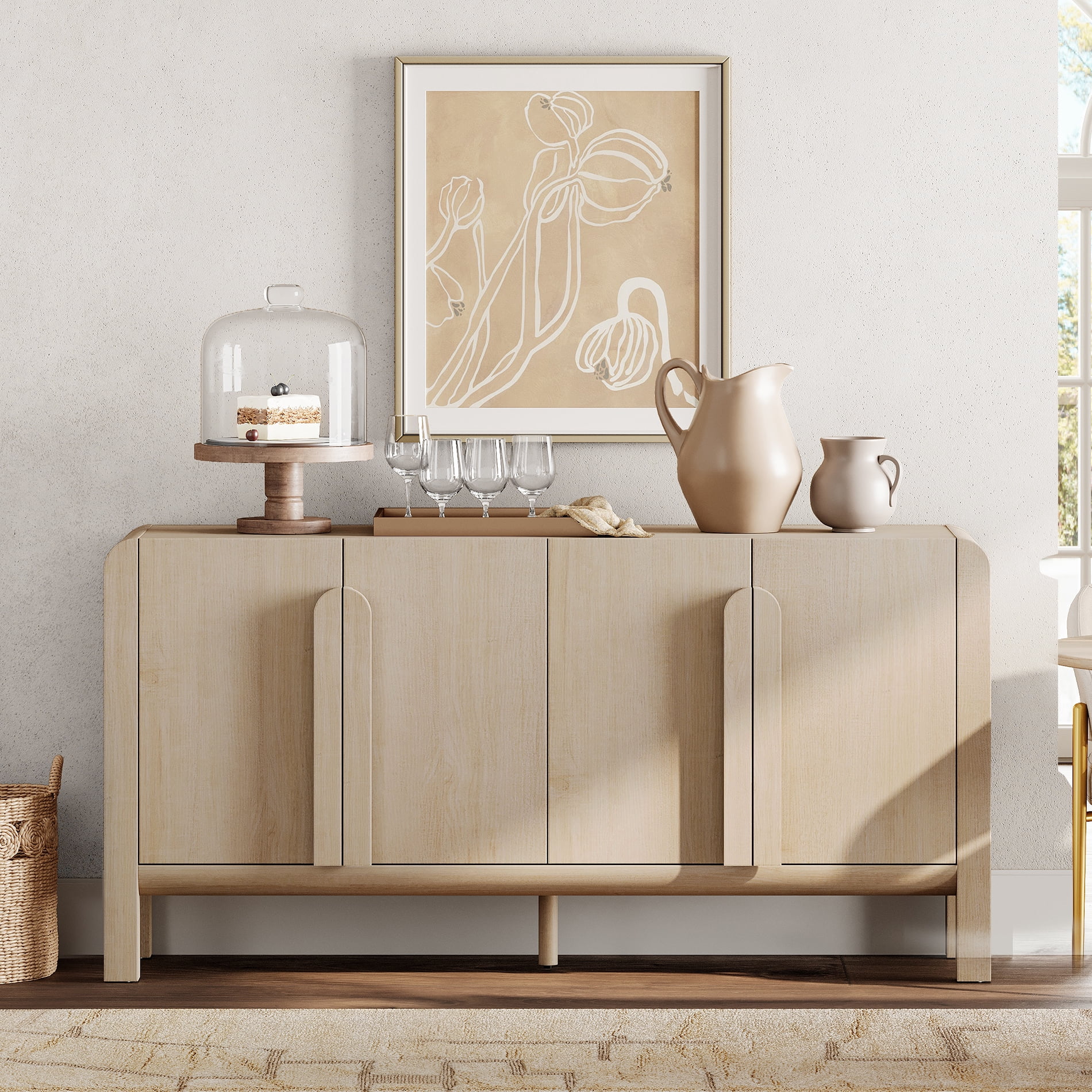 Modern 63" Wooden Sideboard Buffet Cabinet with Storage, Mid-century Credenza with Doors and Adjustable Shelves for Kitchen Living Room, Dining Room