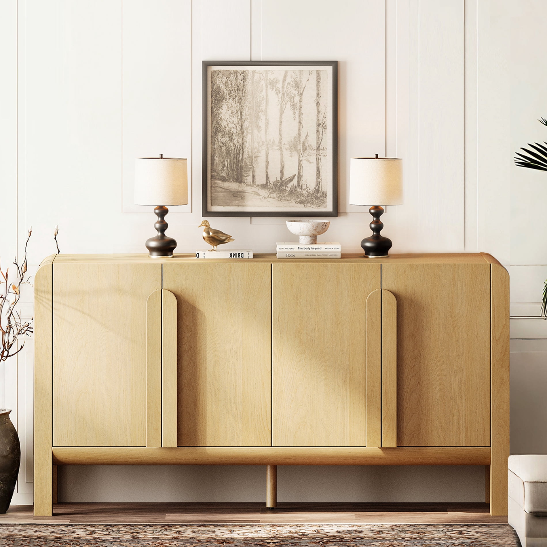 Modern 63" Wooden Sideboard Buffet Cabinet with Storage, Mid-century Credenza with Doors and Adjustable Shelves for Kitchen Living Room, Dining Room