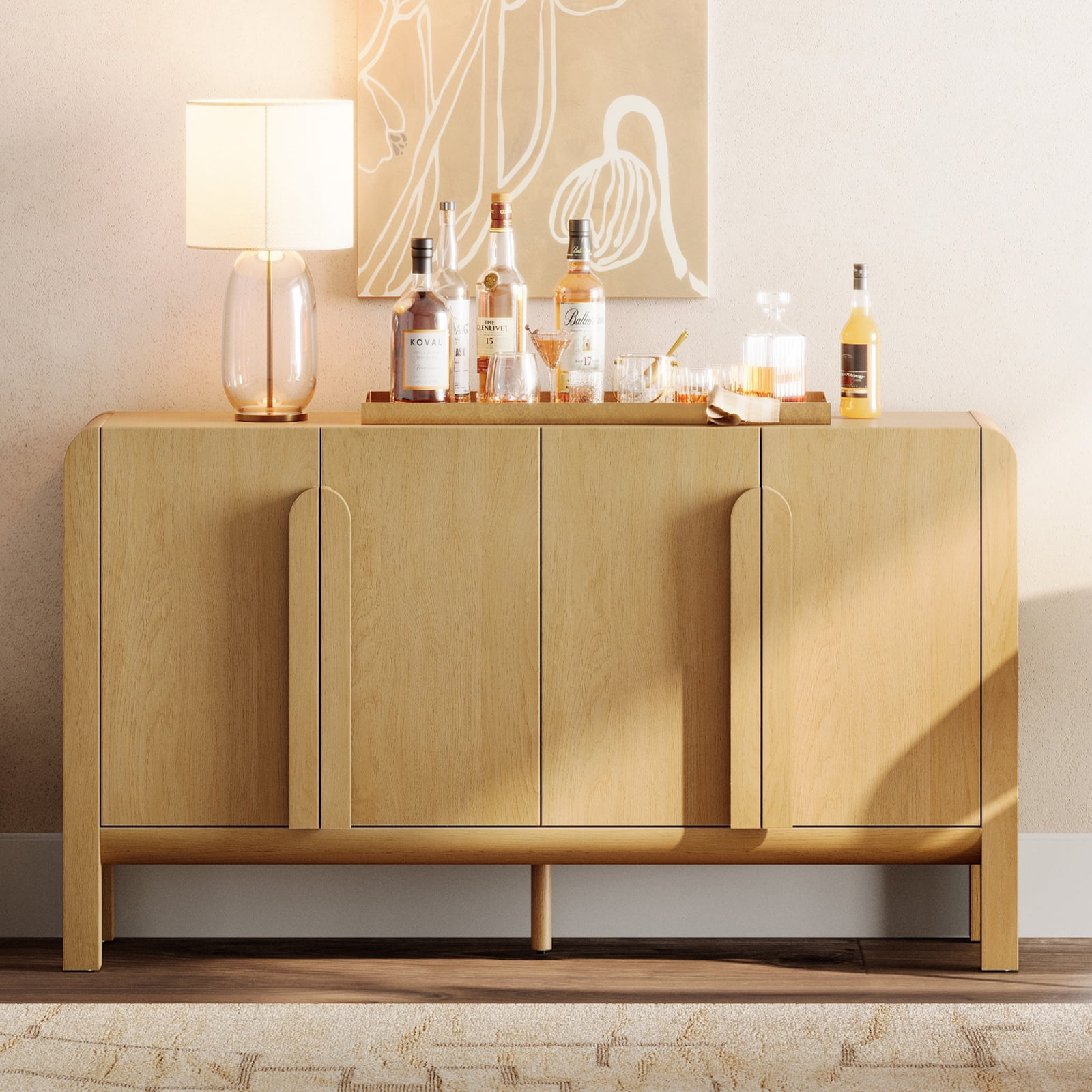 Modern 63" Wooden Sideboard Buffet Cabinet with Storage, Mid-century Credenza with Doors and Adjustable Shelves for Kitchen Living Room, Dining Room