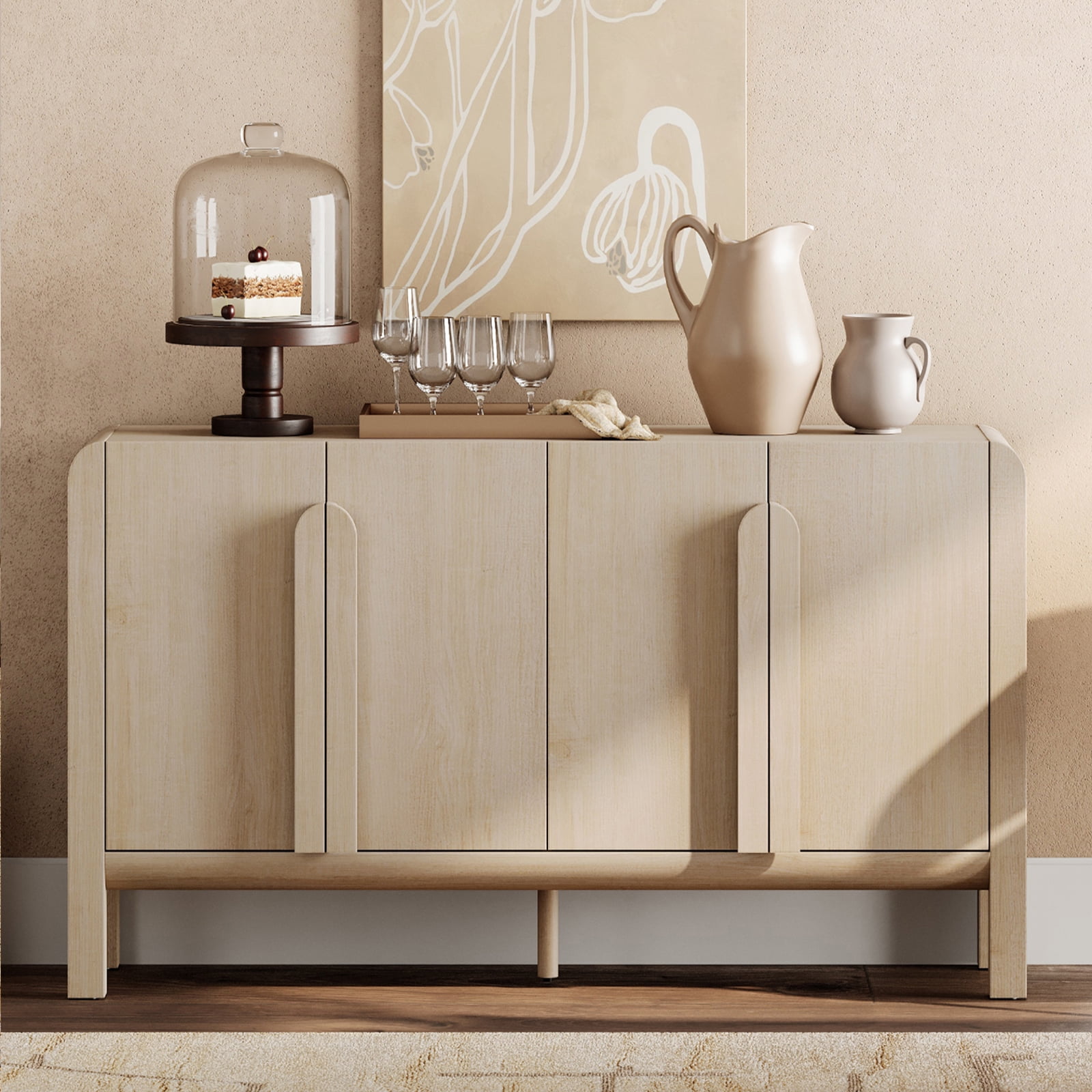 Modern 63" Wooden Sideboard Buffet Cabinet with Storage, Mid-century Credenza with Doors and Adjustable Shelves for Kitchen Living Room, Dining Room