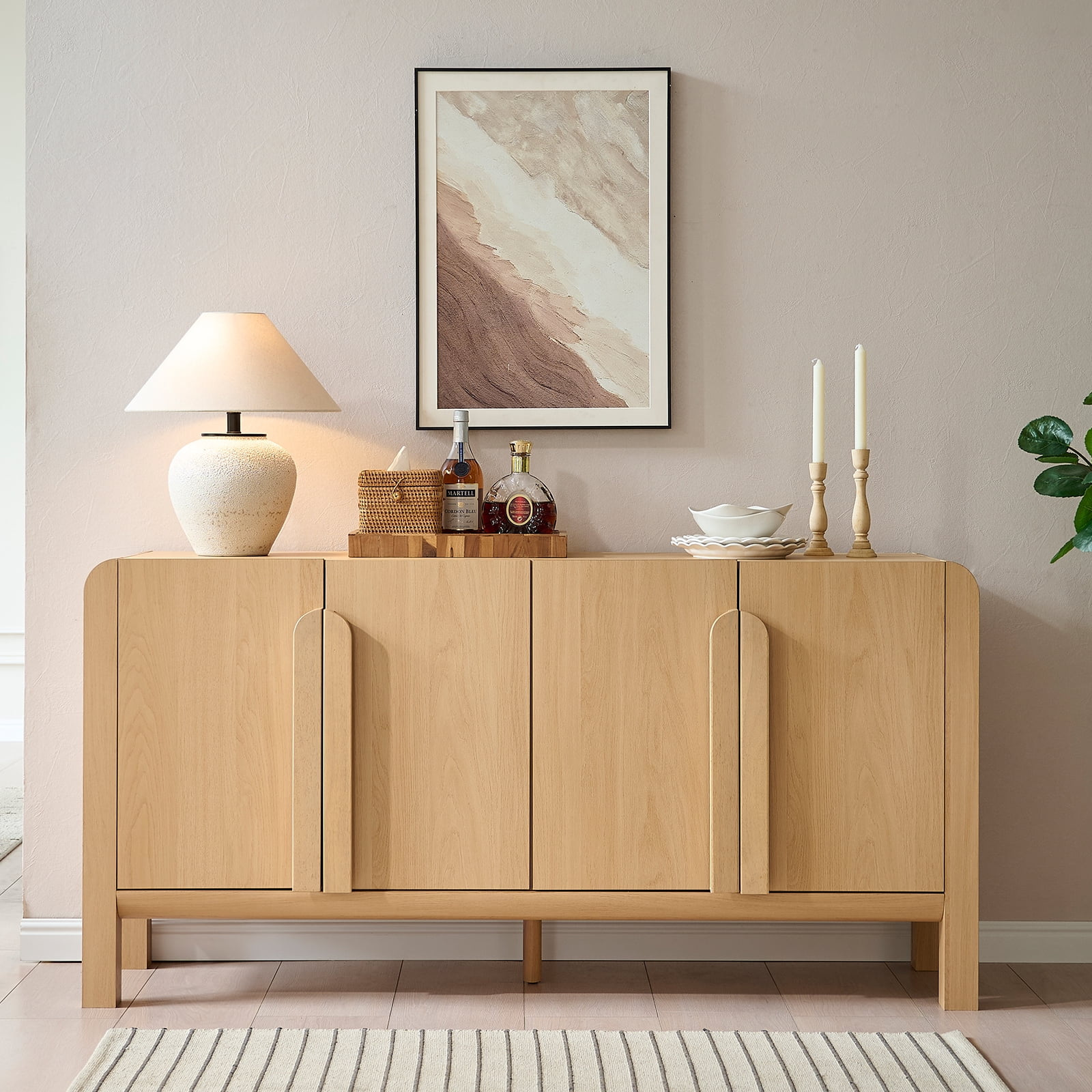 Modern 63" Wooden Sideboard Buffet Cabinet with Storage, Mid-century Credenza with Doors and Adjustable Shelves for Kitchen Living Room, Dining Room