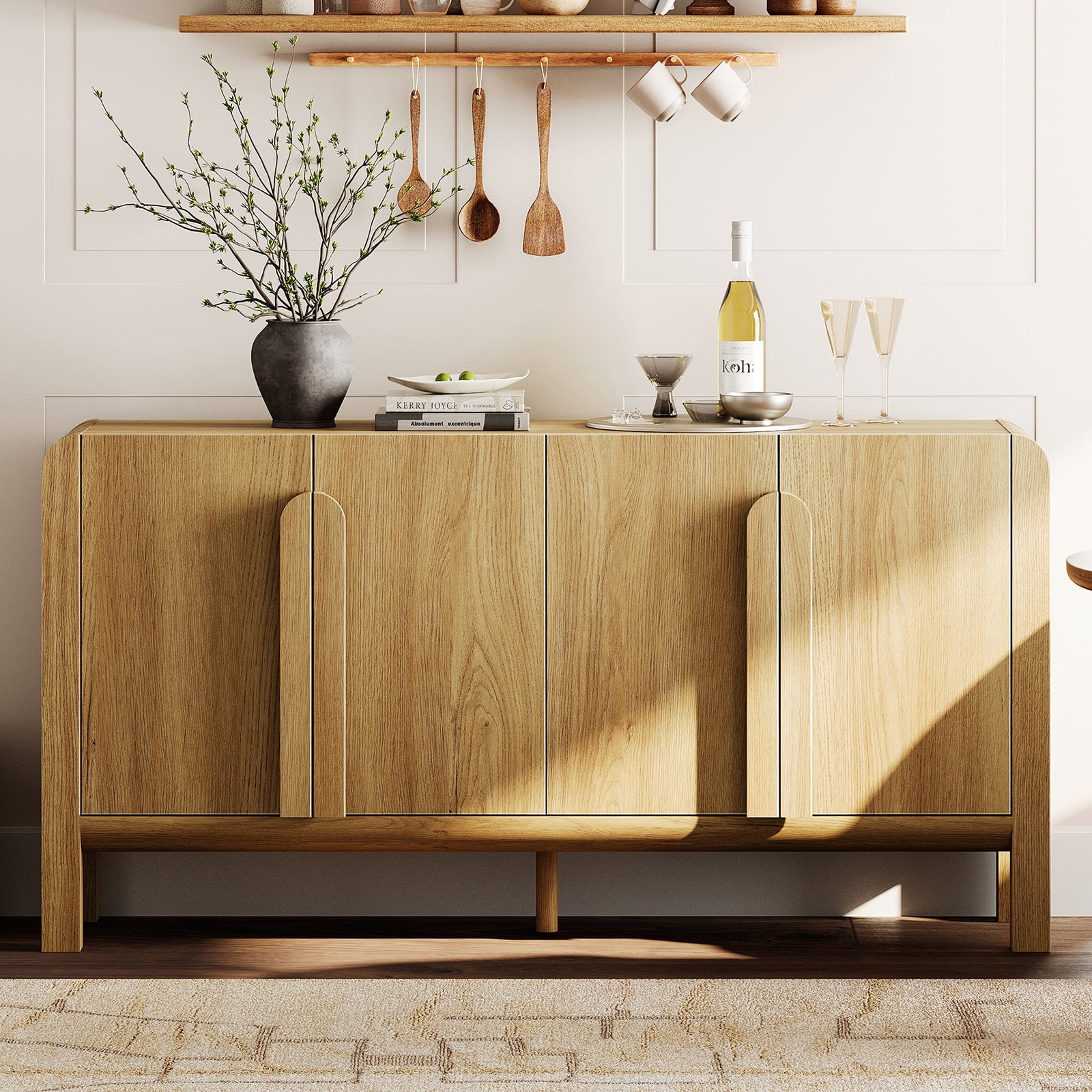 Modern 63" Wooden Sideboard Buffet Cabinet with Storage, Mid-century Credenza with Doors and Adjustable Shelves for Kitchen Living Room, Dining Room