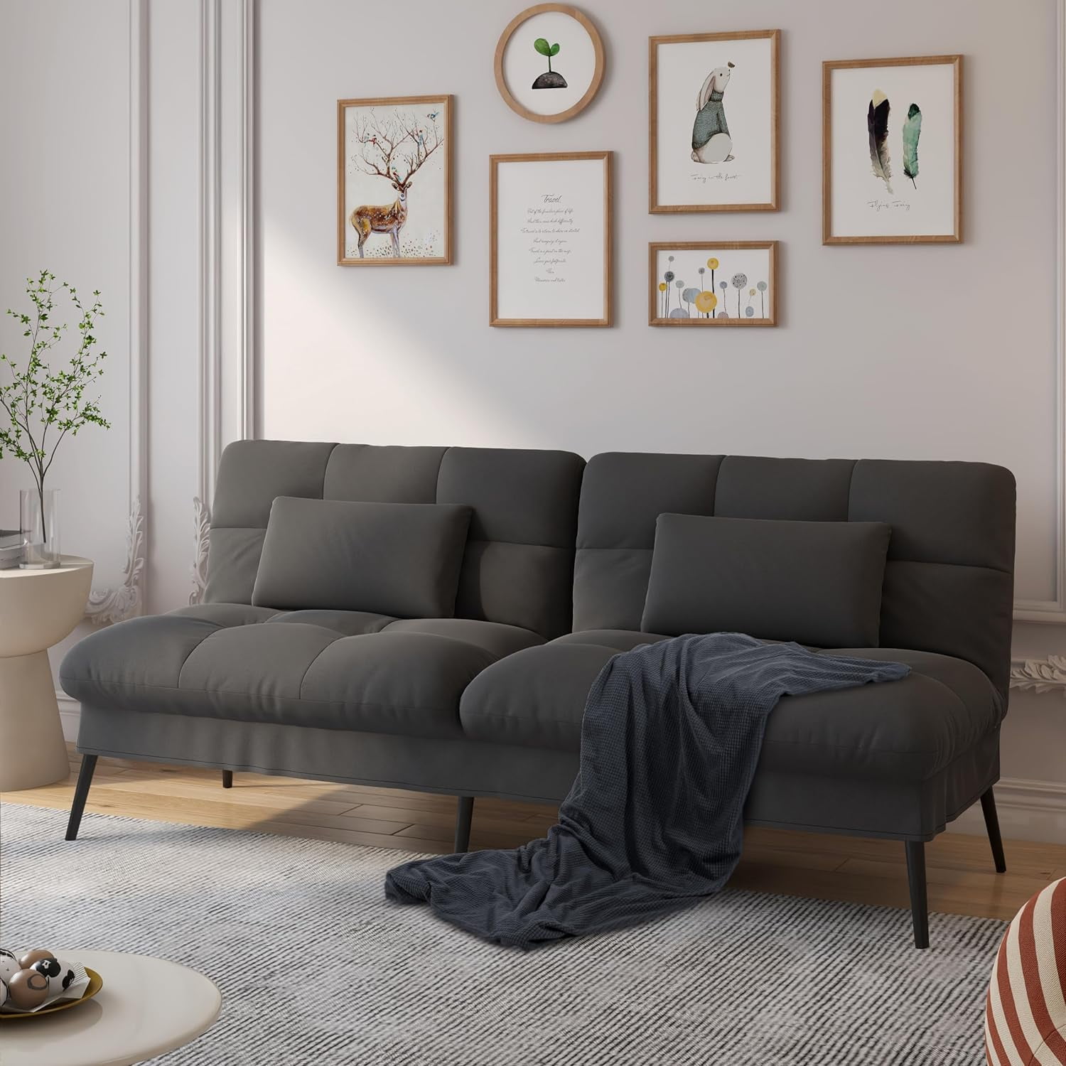 Modern 65.3" Futon Sleeper Sofa Bed with Adjustable Backrest and ...