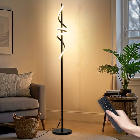 Modern 65 Inch Spiral Standing Reading Floor Lamp with Remote - Dimmable Black LED 3 Color Temperature for Bedroom And Living Room