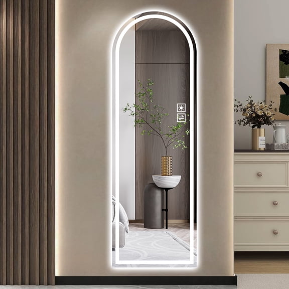 Modern 65"x21" Arched LED Full Length Wall Mirror, Front-Lit Touch Dimmable Leaning Dressing Mirror with 3 Color Temperatures & Shatter-Resistant Backing, Silver