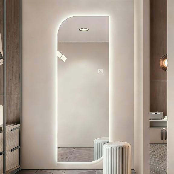 Modern 65"x21" Irregular LED Full Length Wall Mirror, Horizontal or Vertical Touch Dimmable Leaning Body Mirror with Motion Sensor & 5mm Copper-Free Glass, Silver