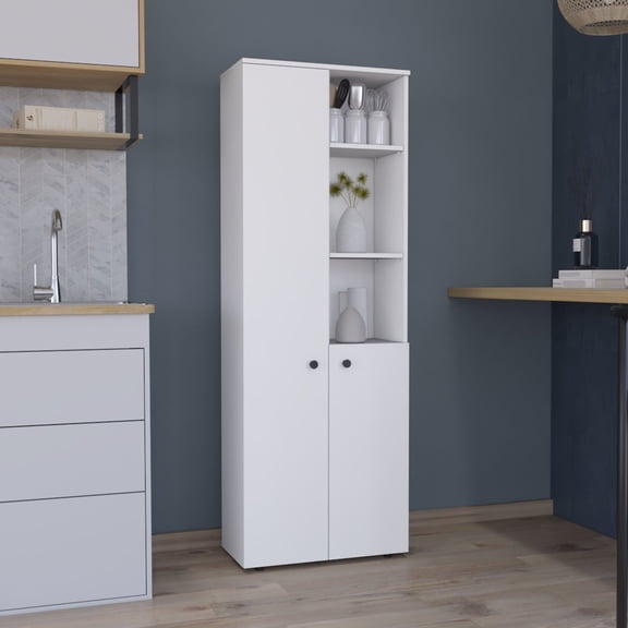 Modern 66.9-Inch Kitchen Storage Cabinet with Three Doors and Shelves in White Color