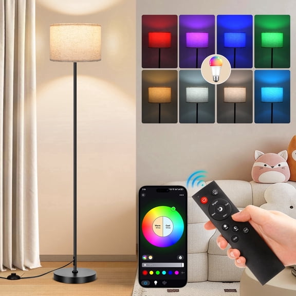 FRIDEKO HOME Smart Floor Lamp, Color Changing Standing Light with Music Sync, App & Remote Control, Adjustable Brightness & Color Temperature (Beige Shade)