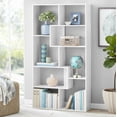 thumbnail image 1 of Modern 68.5" 8-Cube Bookcase, Geometric Tiered Wood Bookshelf Display Shelf Organizer Rack with Wall Anchor Safety Mount Hardware for Living Room & Office, White, 1 of 5