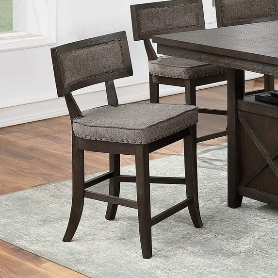 Modern 6pcs High Chairs Kitchen Dining Room Rustic Espresso Finish Counter HT Chairs Fabric Cushion Seats
