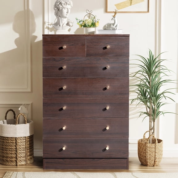 Modern 7-Drawer Brown Dresser with Simple Design, Spacious Storage Chest for Bedroom or Living Room