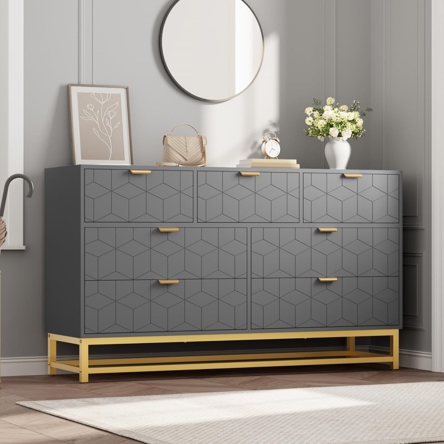 gray and gold dresser Richmond Ridged Wide 6 Drawer Dresser, Matte Taupe - daals antique mahogany chest of drawers Modern 7 Drawer Dresser, Wide