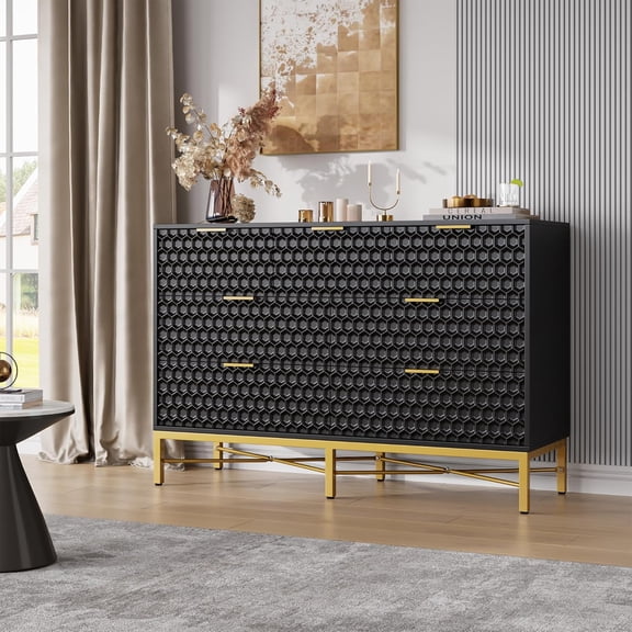 Modern 7 Drawer Dresser for Bedroom, Chest of Drawers for Closet with Deep Drawers and Wide Top, Long Wooden Dresser for Living Room, Hallway, Black
