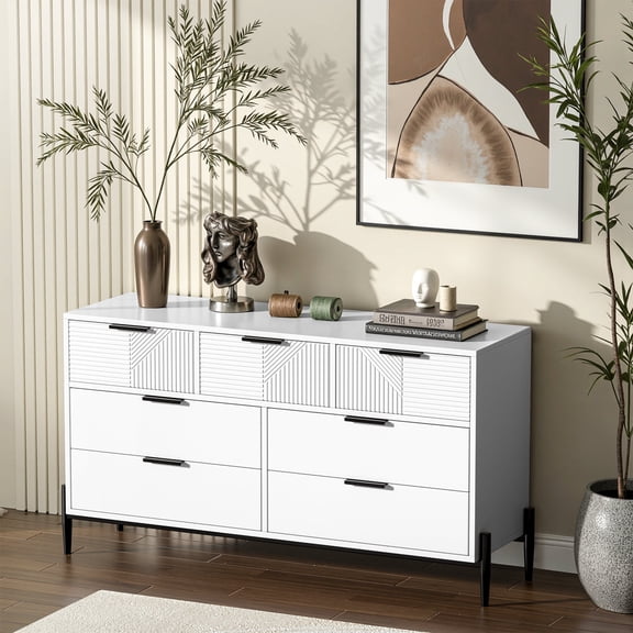 Modern 7 Drawers Dresser for Bedroom,52.76"W Dresser With Carved patterns
