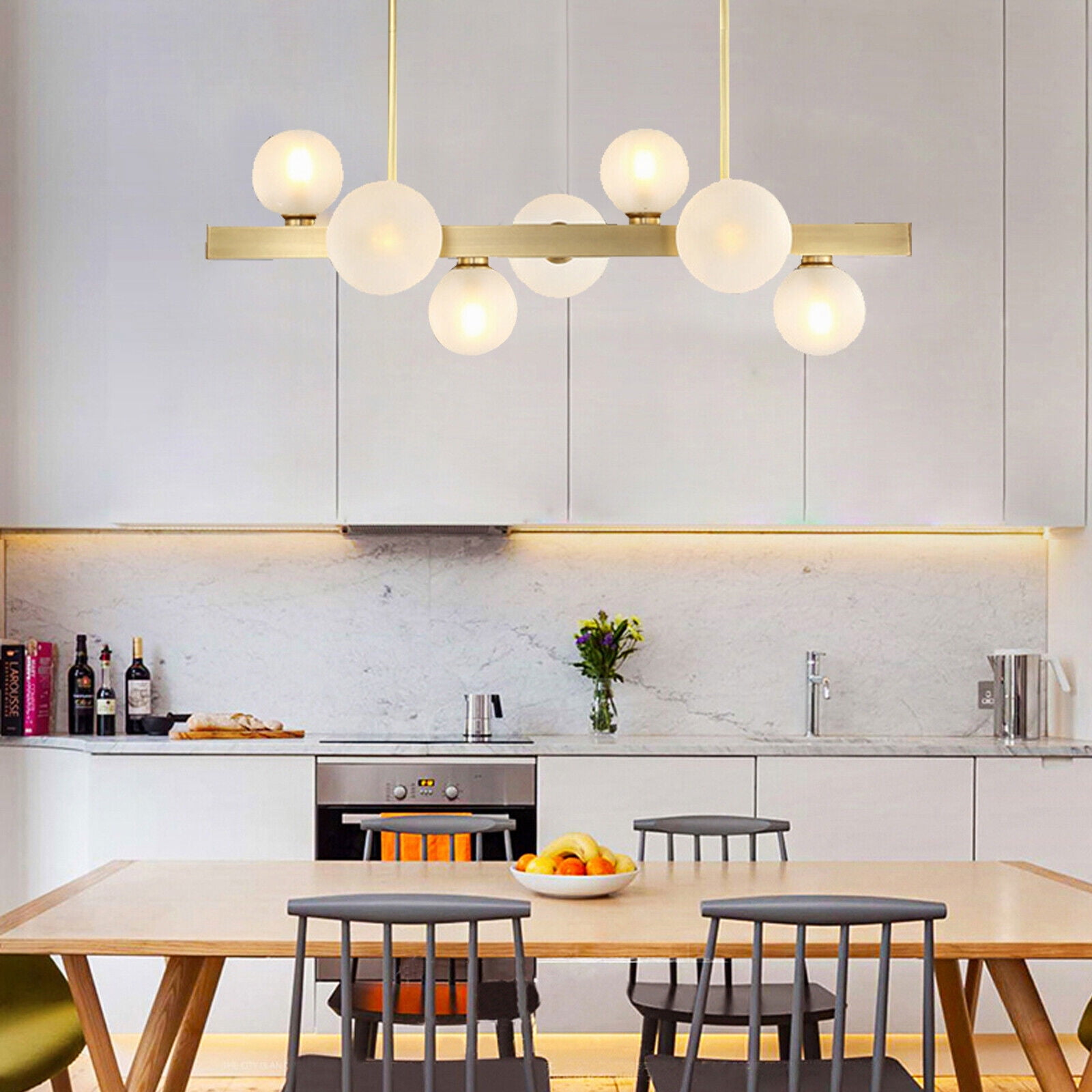 FEAZAC 7-Light Bubble Chandelier - Clear Glass LED Globe Pendant Light For Dining Room & Bedroom