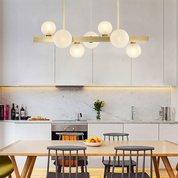 Modern 7-Light Linear Bubble Chandelier Glass Ball Ceiling Pendant Lamp Fixture