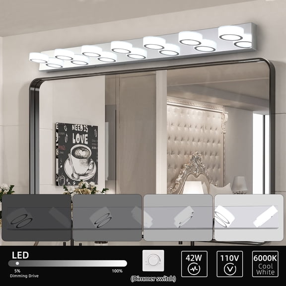 Modern 7-Light Rotating Vanity Light Fixture Cool White 6000K Bathroom