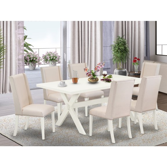 Modern 7-Piece Dining Set - Rectangular Table6 Parsons Chairs - Hardwood Frame