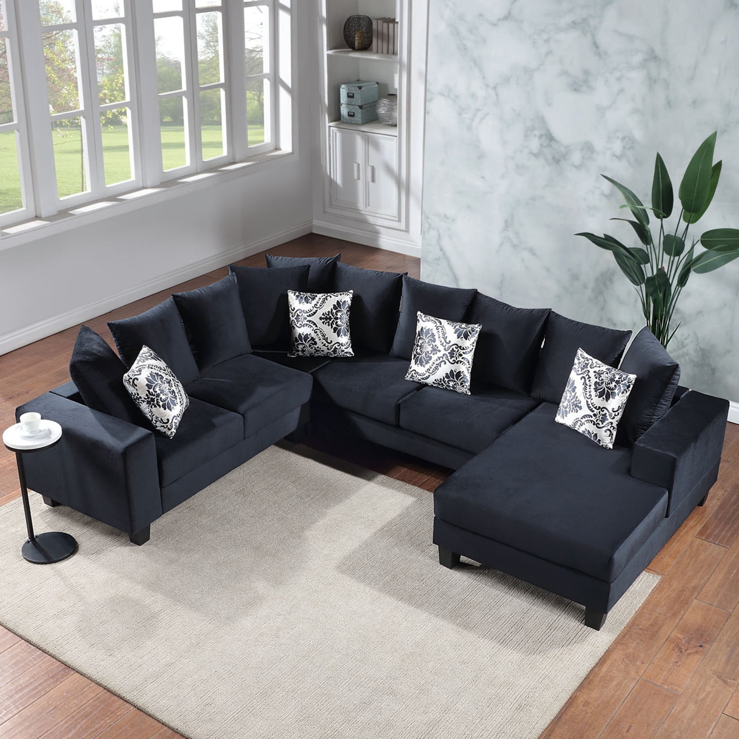 Modern 7 Seater Modular Sofa U Shape Sectional Couch with 4 Unique Pillows and Chaise Lounge Velvet Corner Couch for Living Room Office Black Walmart Business Supplies