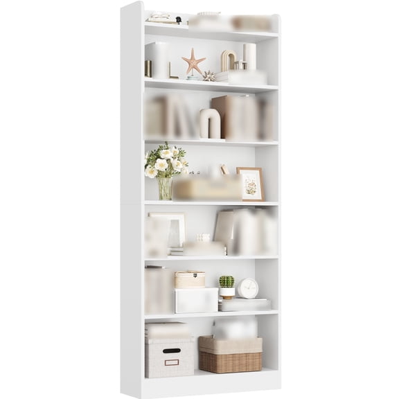 7-Tier Open Bookcase and Bookshelf, Modern Simple Floor Standing Display Storage Shelves for Home Office, Study, Living Room, White