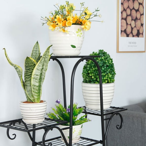 Modern 7 Tier Extra Large Indoor Metal Plant Stand Shelf Anti Rust Garden Flower Rack Black Load Capacity 92.59lbs 29.92*9.84*39.76in for Home Offices, Hotel Lobbies, Office Reception Areas