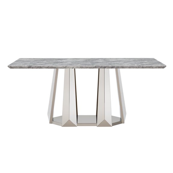 Modern 70" Rectangle Faux Marble Dining Table with Polished Chrome Base, Durable Stainless Steel Frame for 6-8 People, Kitchen or Dining Room Table (Silver/Grey Finish, Table Only)