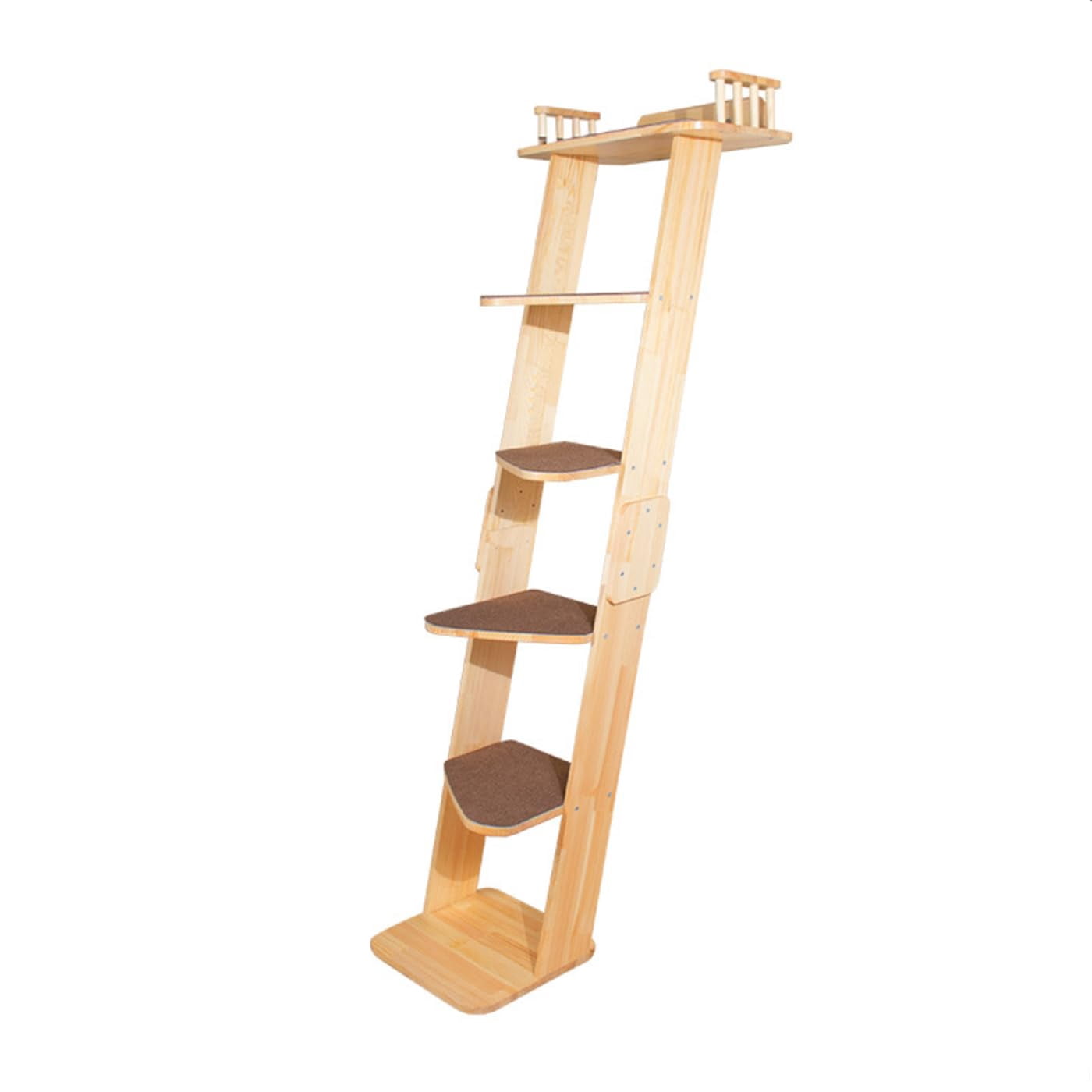 Modern 70" Tall 6 Level Leaning Cat Climbing Ladder Tree Tower Condo With Large Perch Platform For Window Wall  Solid Wood Furniture Shelves Multiple Cats