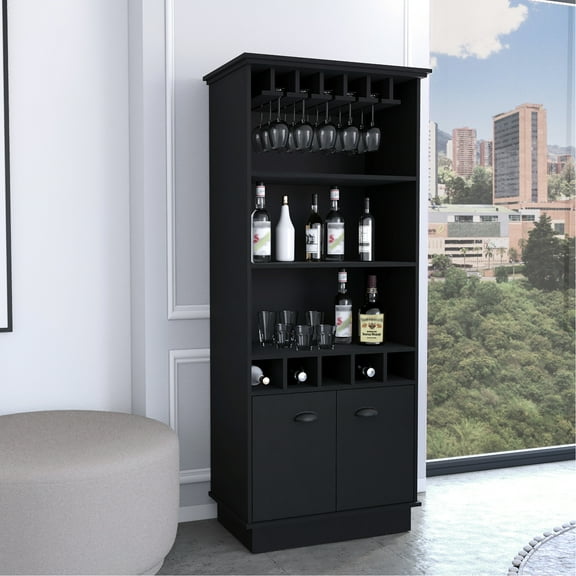 Modern 70-inch White Cabinet With 5 And 3 Open Shelves High Bar - Dark Brown Style