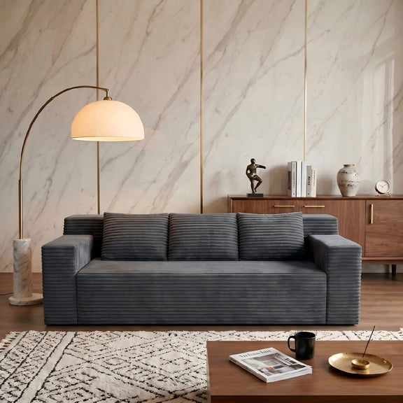 Modern 71" Corduroy Sofa, No Assembly Deep Seat Couch in a Box for Living Room, Dark Grey