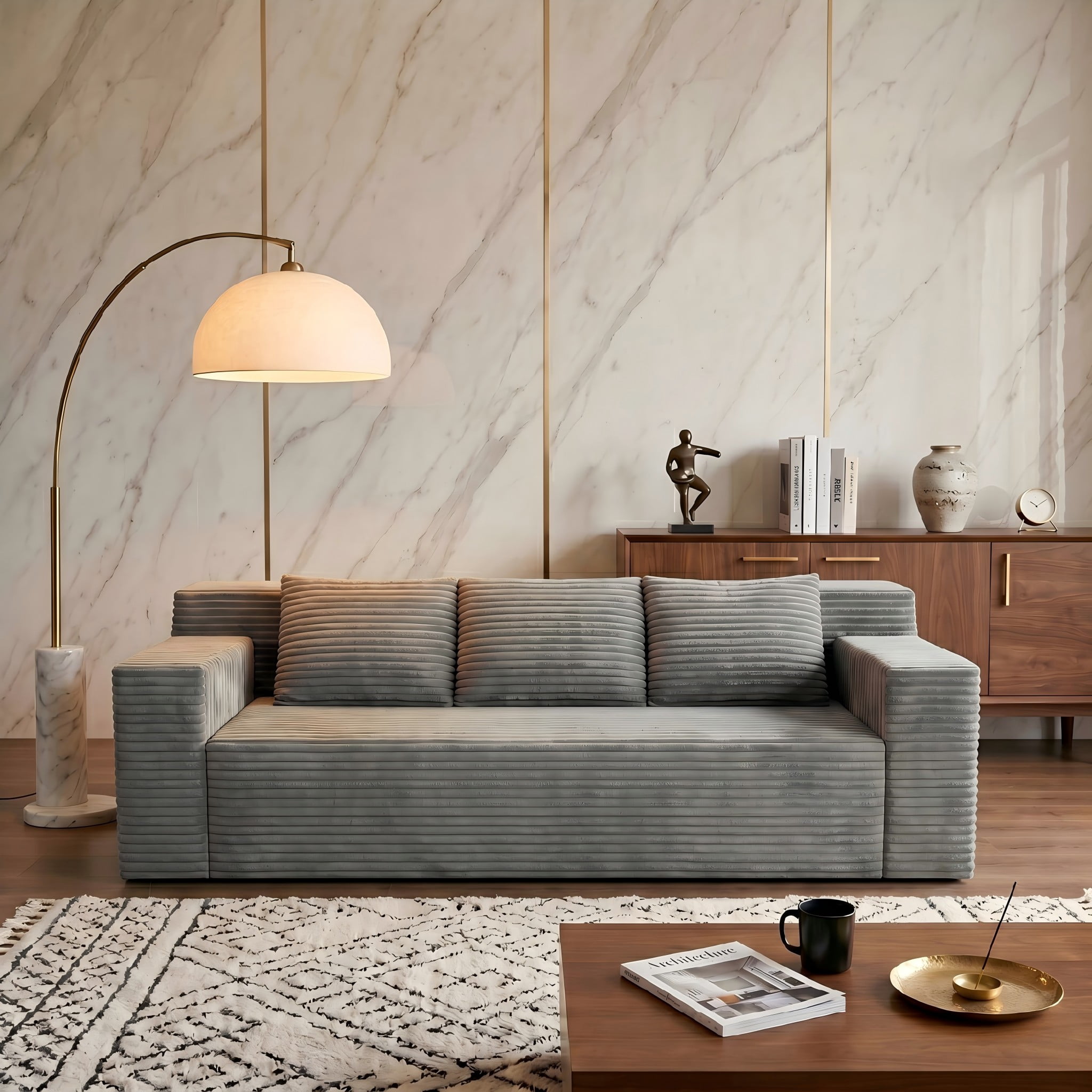 Modern 71" Corduroy Sofa, No Assembly Deep Seat Couch in a Box for Living Room, Grey