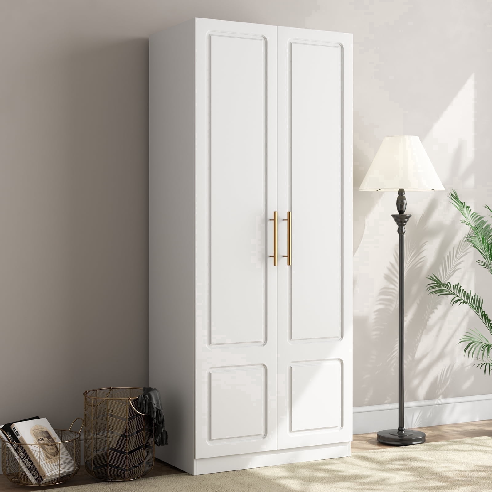 SSTBLEV 71'' 2 Door White Wood Armoire, Modern Adult Bedroom Wardrobe Closet
