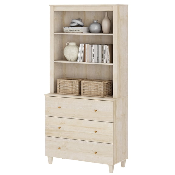 Modern 71 inches Tall Bookcase with 3 Drawers, 3-Tier for Home Office,Natural Oak