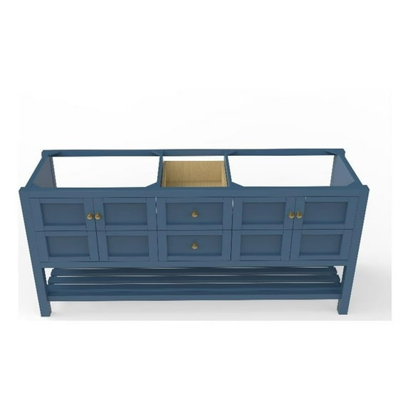 Modern 72" Alicia Blue Wood Vanity Base with Gold Handles