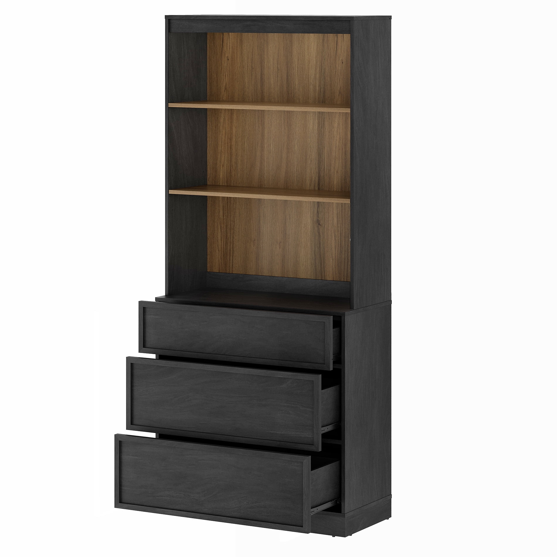 Modern 72" Tall Bookshelf with 9 Drawers and Open Book Shelves,Wood Freestanding Book shelf for Home Office, Living room,Black
