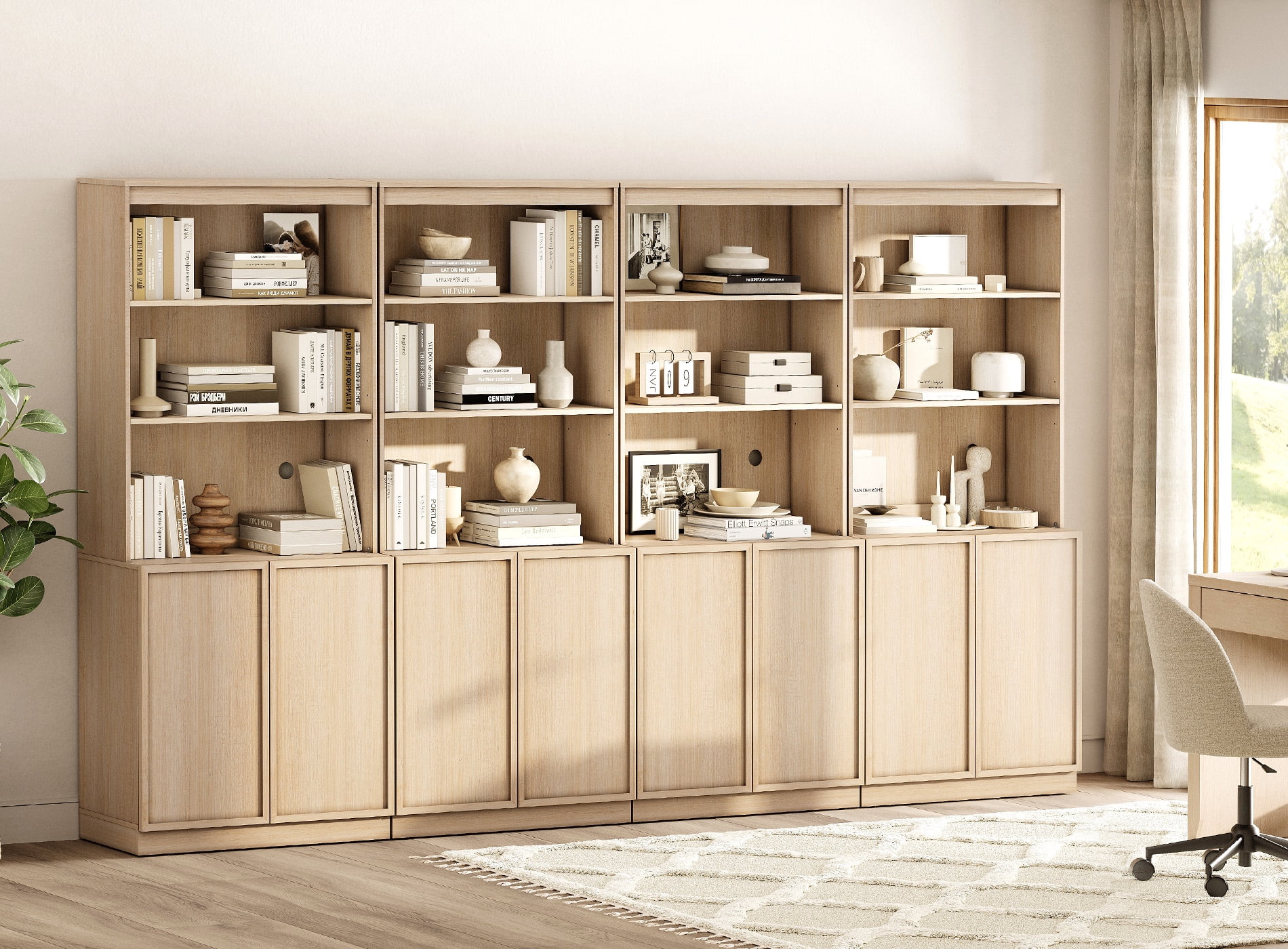Modern 72" Tall Bookshelf with Storage Cabinet and Open Book Shelves, Wood Book shelf for Home Office, Living room,Beige