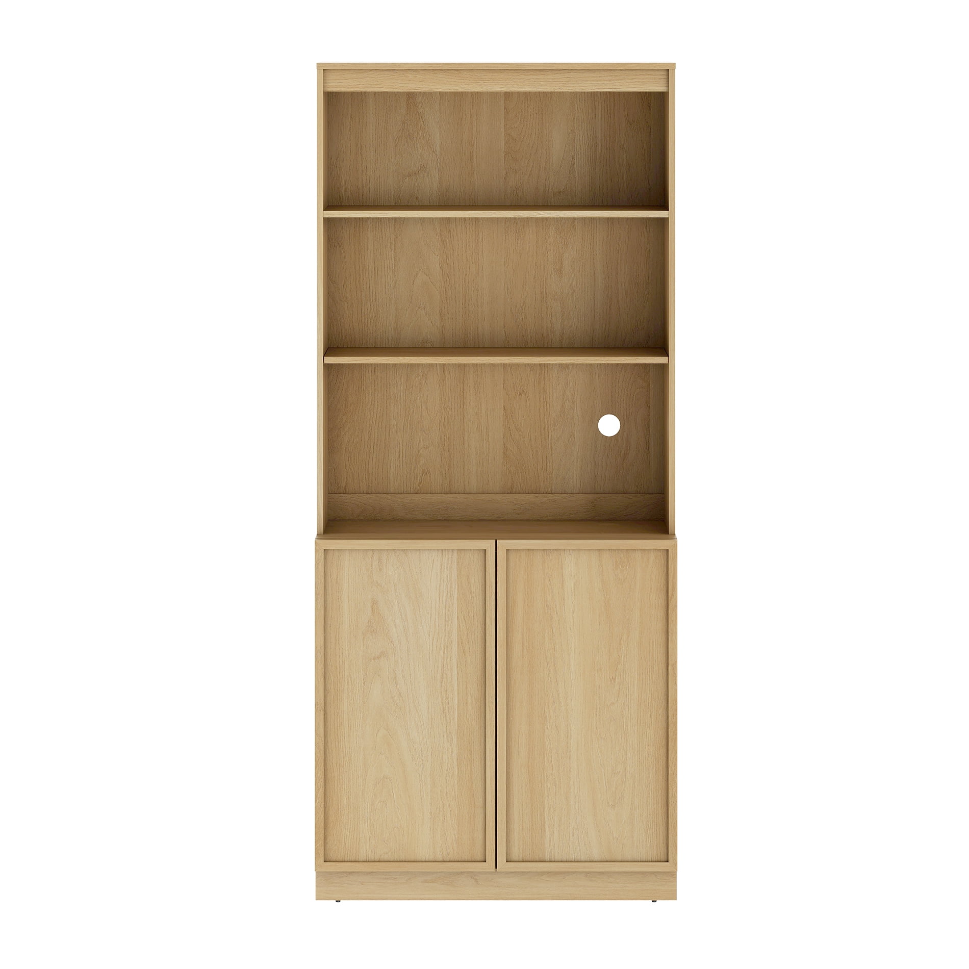 Modern 72" Tall Bookshelf with Storage Cabinet and Open Book Shelves, Wood Book shelf for Home Office, Living room,Oak