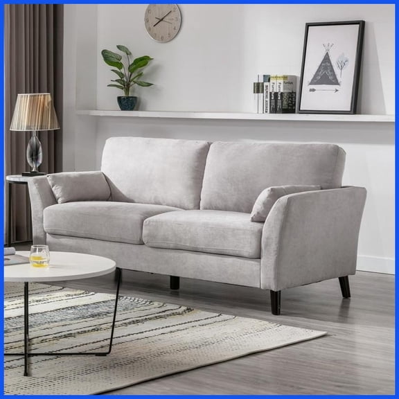 Modern 77" Light Gray Woven Fabric Sofa Pocket Coil Seating & 2 Accent Pillows for Living Room