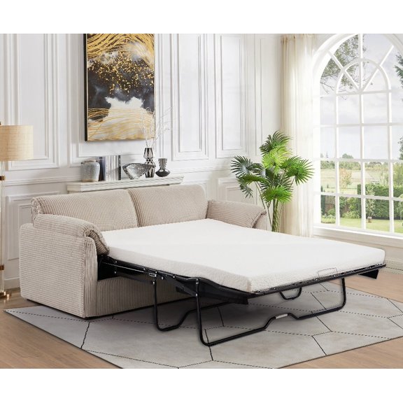 Modern 220-Inch Sleeper Sofa Bed with Breathable Corduroy Fabric and High-Density Sponge, Sturdy Steel Structure for Living Room