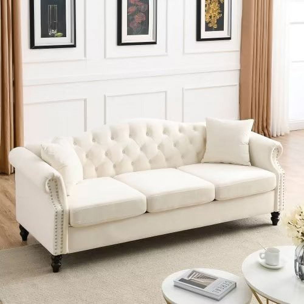 Modern 79" Chesterfield Sofa with Two Pillows, 3 Seater Sofa Tufted