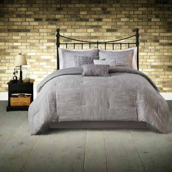 Modern 7Piece Seersucker Bedding Set Hypoallergenic Polyester Grey Cal King