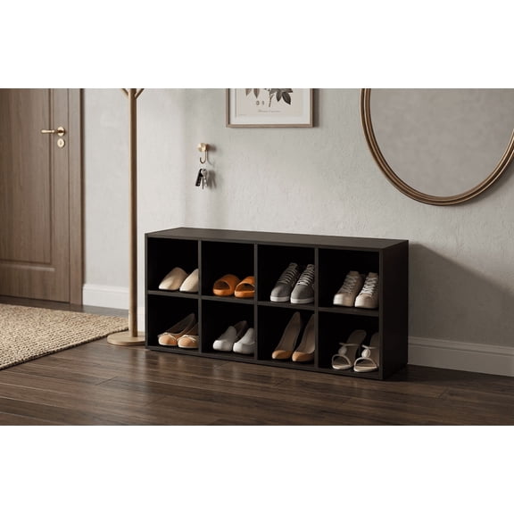 Modern 8-Cube Storage Bench - Versatile Shoe Organizer and Entryway Seat, Black