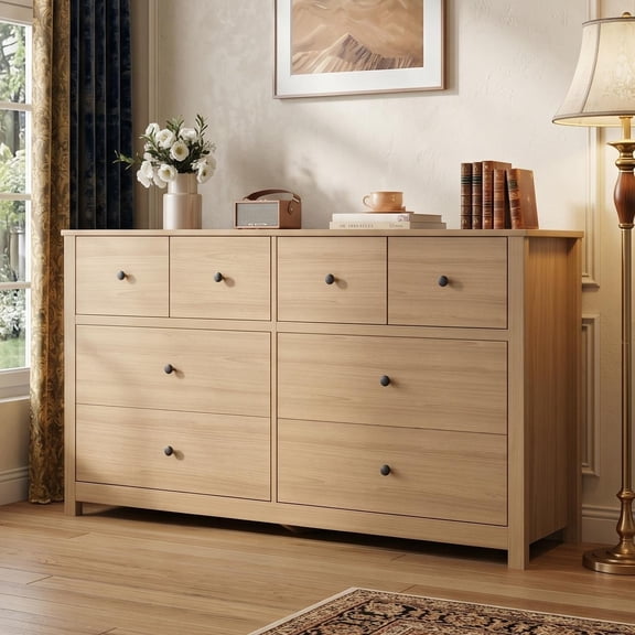 Modern 8 Drawer Dresser for Bedroom, Home Office & Entryway, Spacious Wooden Storage Chest with Smooth Gliding Drawers, Easy Assembly