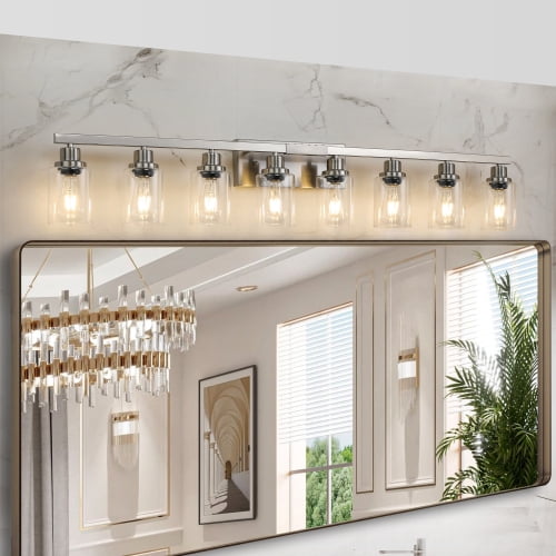 Modern 8-Light Bathroom Vanity Light Fixture - Brushed Nickel Finish ...