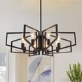 thumbnail image 1 of Modern 8-Light Geometric Chandelier, Adjustable Height Black Metal Ceiling Fixture with Gold Accents, 1 of 8