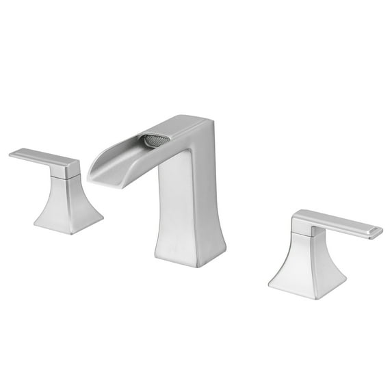 Modern 8 in. Widespread Double Handle Brass Bathroom Faucet with Pop Up Drain and Water Supply Hoses in Brushed Nickel