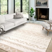 Modern 8'x10' Large Boho Area Rugs for Living Room, Bedroom, Dining Room, Modern Rugs Farmhouse, Office Stain Resistant Machine Washable Non-slip Bohemian, Ivory Beige